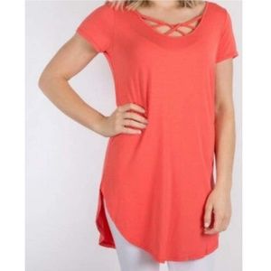 Coral Criss Cross Top